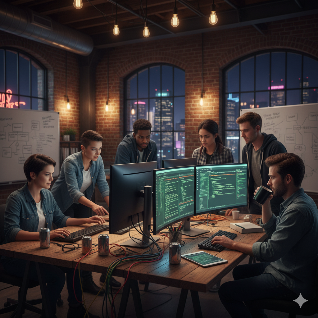 Professional web developers working on responsive website design project